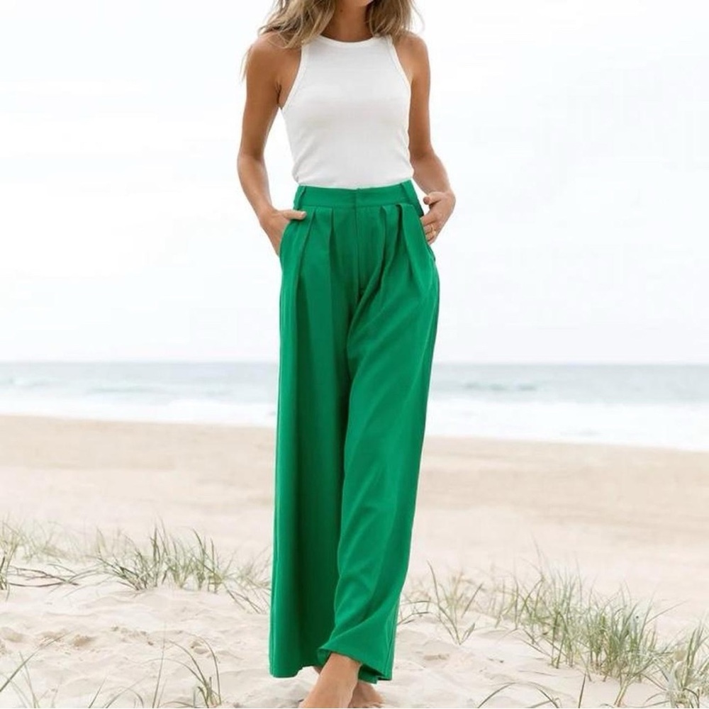 SNDYS. Alexa Pants Green Wide Leg Trousers New With Tags